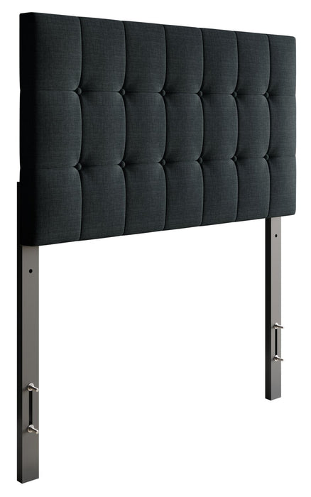 Tête de lit rembourrée Ellis en tissu anthracite avec capitonnage à boutons - format lit simple