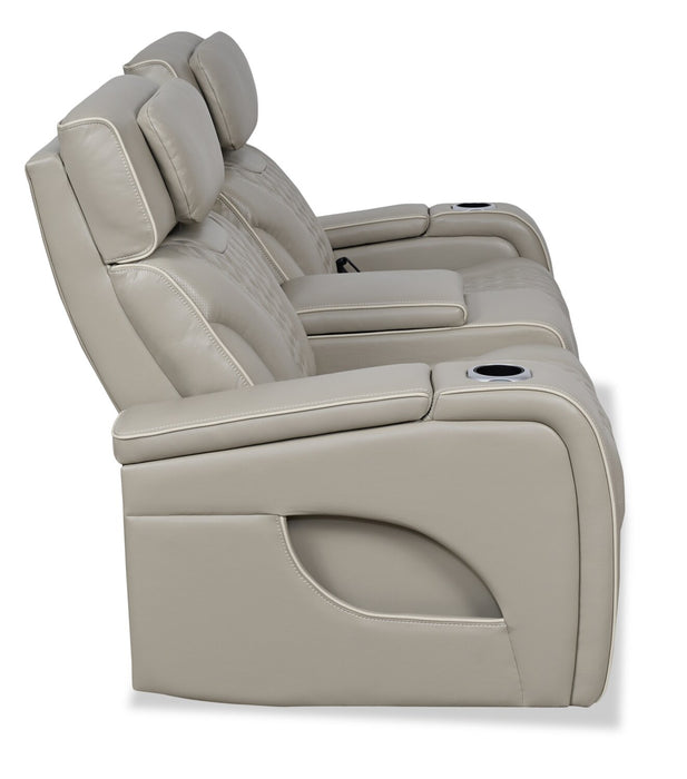 Causeuse de massage à inclinaison électrique Elite de 74 po en cuir véritable avec appuie-têtes électriques et accoudoirs de rangement - grise