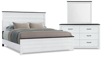  Ensemble de chambre à coucher Zoey 5 pièces avec lit, commode et miroir, deux teintes, blanc et brun - format très grand lit
