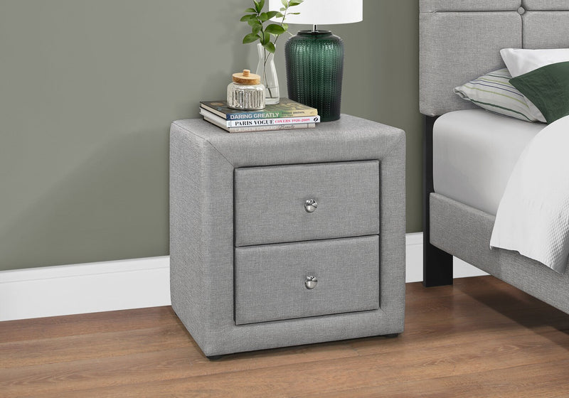 Table de nuit rembourrée Zara de 20,5 po (l) x 20,75 po (H) à 2 tiroirs - grise