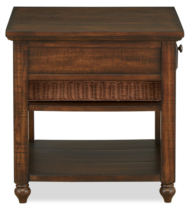 Table de bout rustique Cottage Lane de 22 po avec rangement et tablette - bois brun foncé