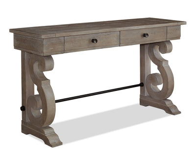 Tinley Park 50" Traditional Sofa Table with Storage - Grey-Brown Pine with Scroll Design Base|Table de salon traditionnelle Tinley Park de 50 po avec rangement - pin gris-brun avec base à volutes