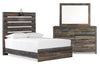 Ensemble de chambre à coucher Abby 5 pièces avec lit à panneau, commode, miroir, lumière DEL et port USB, brun - format lit double