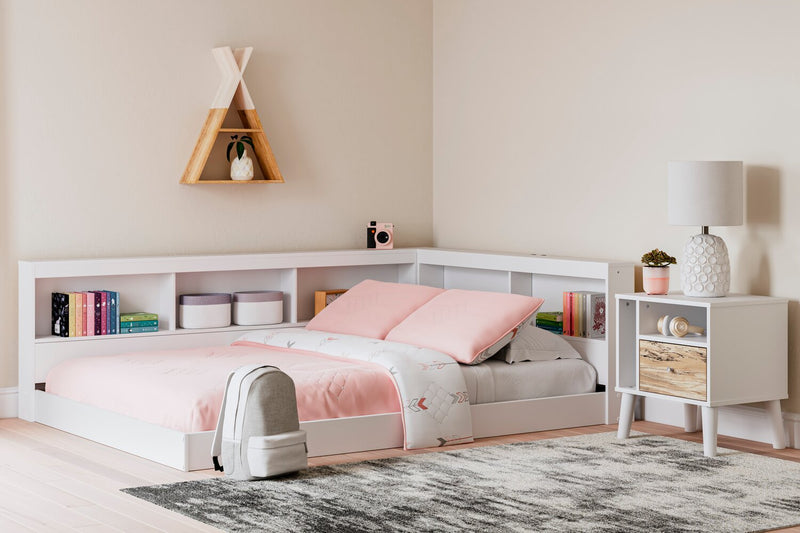 Lit plateforme bibliothèque Wolf pour enfants, blanc - format lit double