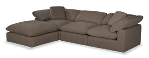 Sofa sectionnel modulaire Eclipse 4 pièces en tissu d'apparence lin avec pouf - ardoise
