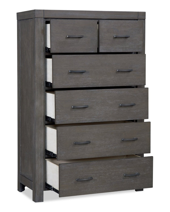 Commode verticale Koda de 36 po (L) x 56 po (H) à 6 tiroirs en acacia pour la chambre à coucher - grise