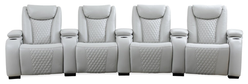 Sofa sectionnel à inclinaison électrique Cinema 5 pièces en apparence cuir avec appuie-têtes électriques - gris brume cosmique