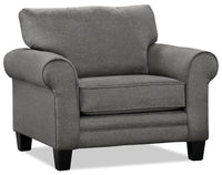  Fauteuil Tula de 42 po fabriqué au Canada en tissu avec accoudoirs enroulés - gris acier