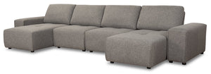 Sofa sectionnel modulaire Modera 6 pièces en tissu d'apparence lin - gris