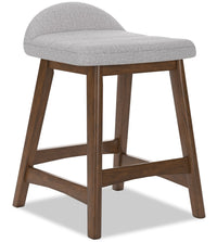  Tabouret Jovi de hauteur comptoir en tissu d’apparence lin et en bois - gris