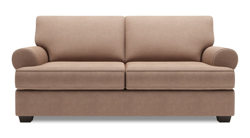 Sofa personnalisable Roll de Sofa Lab de 76 po de format condo fabriqué au Canada en tissu d’apparence lin avec accoudoirs enroulés - brun Pax Wicker