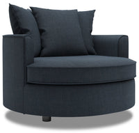  Fauteuil d’appoint enveloppant Sofa Lab de 48 po fabriqué au Canada en tissu d’apparence lin - bleu Luna Sailor 