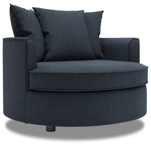 Fauteuil d’appoint enveloppant Sofa Lab personnalisable de 48 po fabriqué au Canada en tissu d’apparence lin - bleu Luna Sailor