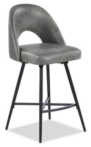 Tabouret Bay de Kort & Co. de hauteur comptoir en tissu de cuir végétalien et en métal avec siège pivotant - gris