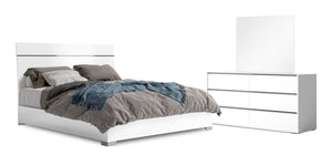 Ensemble de chambre à coucher Raia 5 pièces avec lit à panneaux, commode et miroir - fabriqué en Italie, moderne, blanc - format très grand lit
