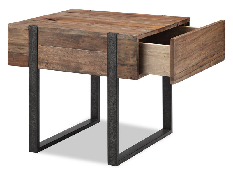 Table de fauteuil rustique Manchester de 22 po avec rangement - bois brun avec base en fer