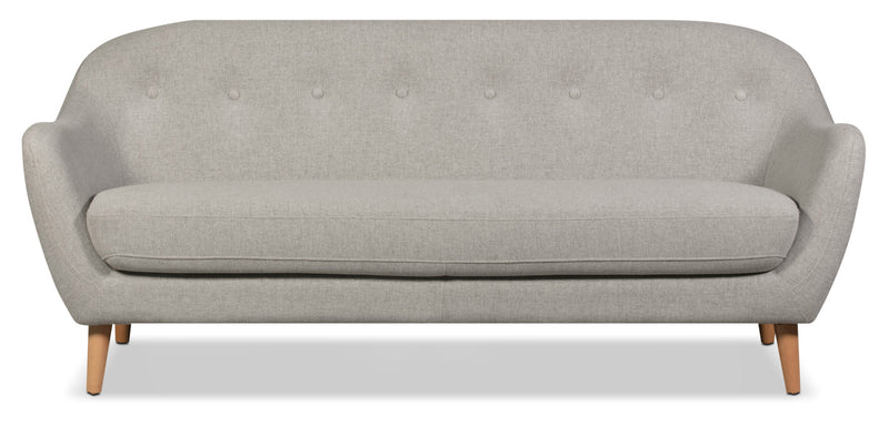 Sofa Calla de 73,62 po de format condo en tissu d’apparence lin avec capitonnage et pattes en bois - gris clair