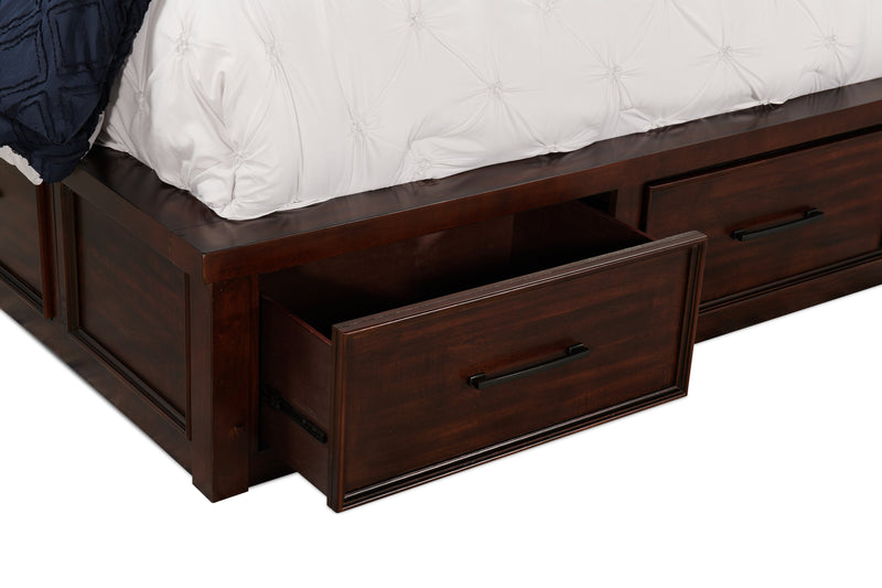 Ensemble de chambre à coucher Sonoma 5 pièces avec lit de rangement, commode et miroir, brun manguier - format grand lit