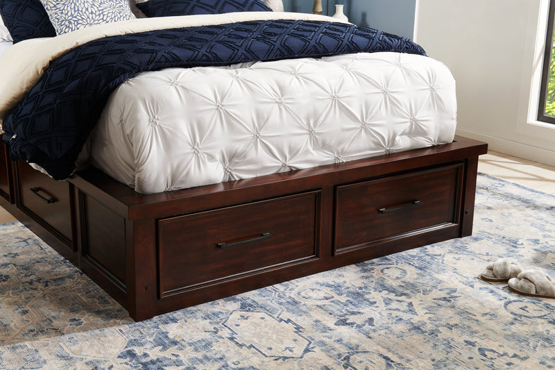 Ensemble de chambre à coucher Sonoma 5 pièces avec lit de rangement, commode et miroir, brun manguier - format grand lit