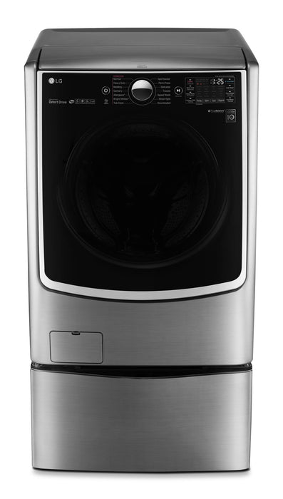 Laveuse à chargement frontal de 5,2 pi³, laveuse-piédestal et sécheuse électrique de 7,4 pi³ de LG - acier graphite