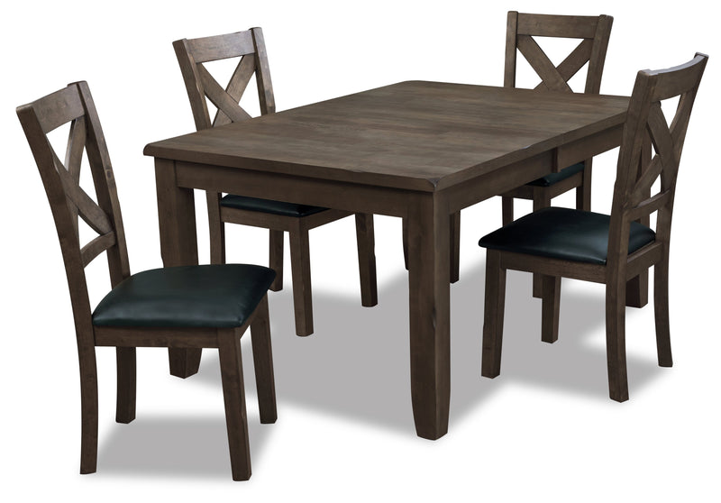 Talia 5-Piece Dining Package - Grey Brown - Contemporary style Dining Room Set in Grey Brown Rubberwood, Mango
