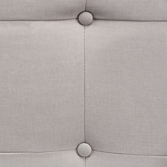 Lit rembourré Tara en tissu d’apparence lin beige avec capitonnage à boutons - format grand lit