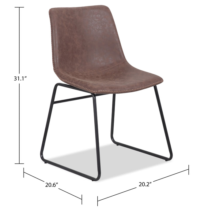 Chaise de salle à manger Tess en tissu d’apparence cuir et en métal - brune