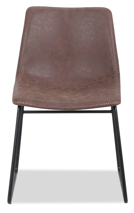 Chaise de salle à manger Tess en tissu d’apparence cuir et en métal - brune