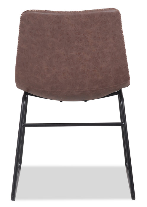 Chaise de salle à manger Tess en tissu d’apparence cuir et en métal - brune