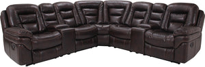 Sofa sectionnel inclinable Leo 7 pièces en similicuir avec consoles de rangement et porte-gobelets - brun noyer