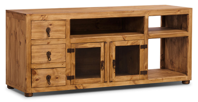 Meuble audio-vidéo Santa Fe Rusticos 3 pièces de 107 po avec rangement et système de gestion des câbles pour téléviseurs jusqu’à 70 po - pin