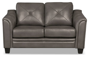 Causeuse Andi de 62 po en tissu d’apparence cuir avec capitonnage - grise