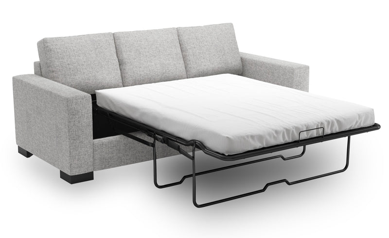 Sofa-lit personnalisable Track de Sofa Lab de 85 po fabriqué au Canada en tissu d’apparence lin avec accoudoirs rectilignes - gris Luna Domino