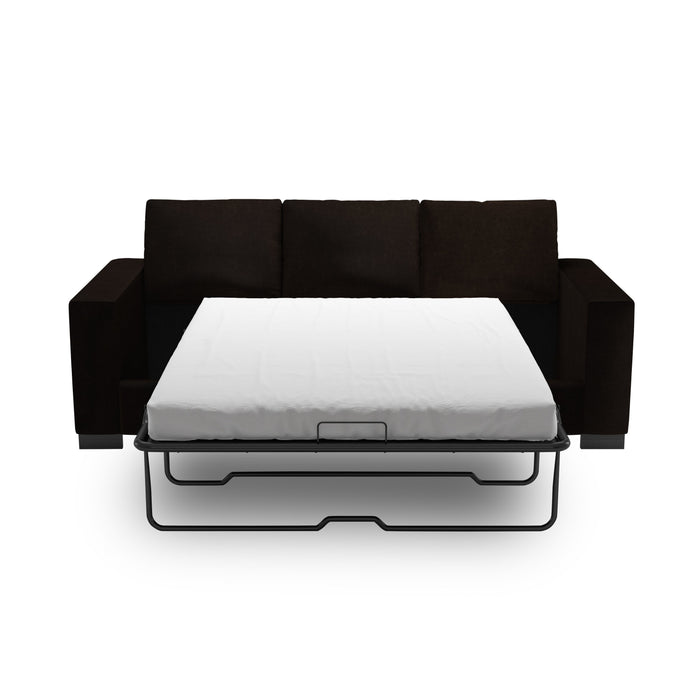 Sofa-lit personnalisable Track de Sofa Lab de 85 po fabriqué au Canada en tissu de chenille avec accoudoirs rectilignes - brun Luxury Chocolate