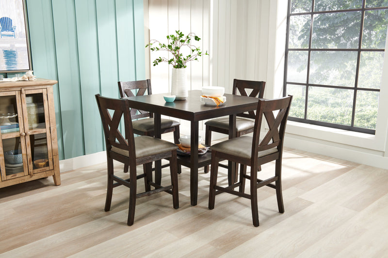 Ensemble Tribeca 5 pièces de hauteur comptoir avec table carrée de 40 po (L), base piédestal et 4 chaises - gris-brun