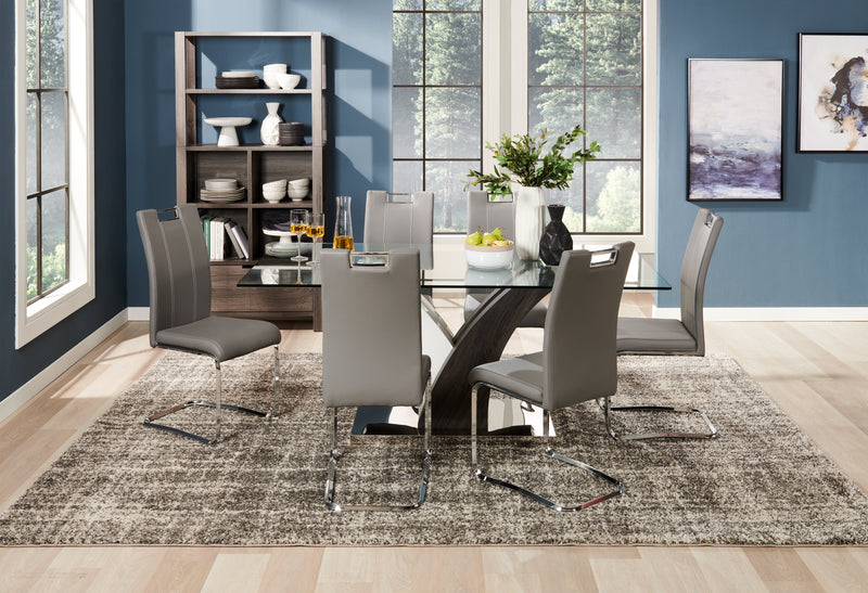 Chaise de salle à manger Tuxedo en tissu de cuir végétalien et en métal - grise
