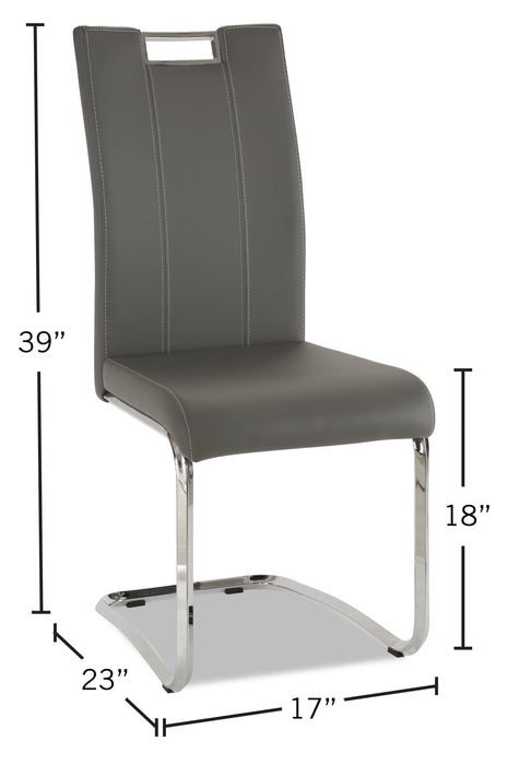 Chaise de salle à manger Tuxedo en tissu de cuir végétalien et en métal - grise