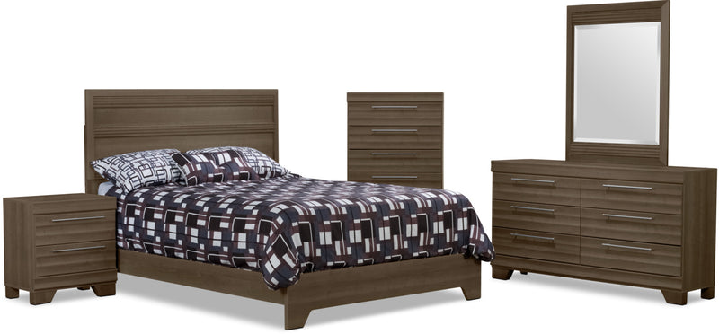 Ensemble de chambre à coucher Olivia 7 pièces avec grand lit ou lit double - gris