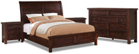 Ensemble de chambre à coucher Sonoma 6 pièces avec grand lit et 2 tables de nuit - brun foncé