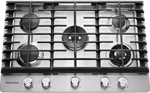 Surface de cuisson à gaz KitchenAid de 30 po avec plaque chauffante – KCGS950ESS