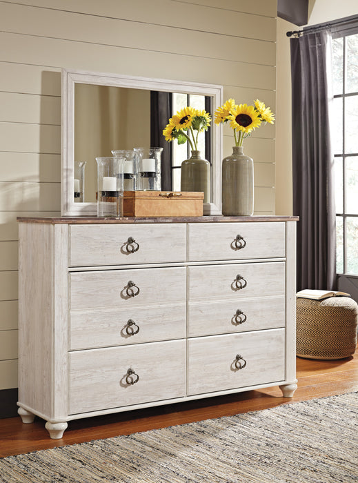 Miroir de commode de chambre à coucher Willowton, à fixer au meuble ou à suspendre au mur - blanchi