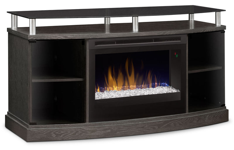 Meuble pour téléviseur Windham de 53 po avec foyer à braises en verre - argenté