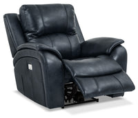 Fauteuil à inclinaison électrique Kory en tissu apparence cuir – bleu foncé