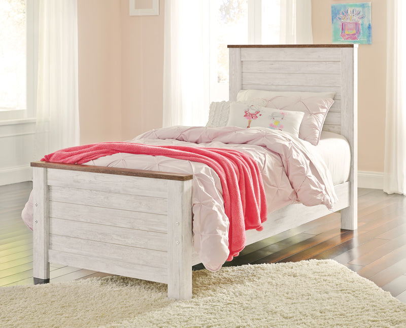 Lit à panneau Willowton pour enfants avec tête de lit et cadre de lit, blanchi - format lit simple