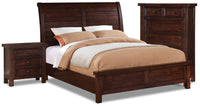 Ens. chambre à coucher Sonoma 5pcs. avec grand lit, commode verticale, table de nuit - brun foncé