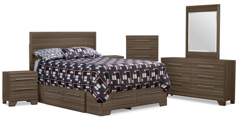 Ensemble de chambre à coucher Olivia 8 pièces avec grand lit de rangement - gris
