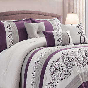 Ensemble d'édredon Venice 7 pièces pour très grand lit - violet et blanc