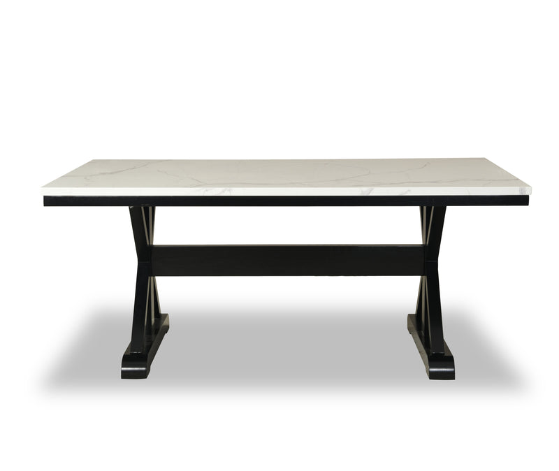 Table de salle à manger Verona de 70 po (L) avec dessus en marbre synthétique et base à tréteaux - blanche
