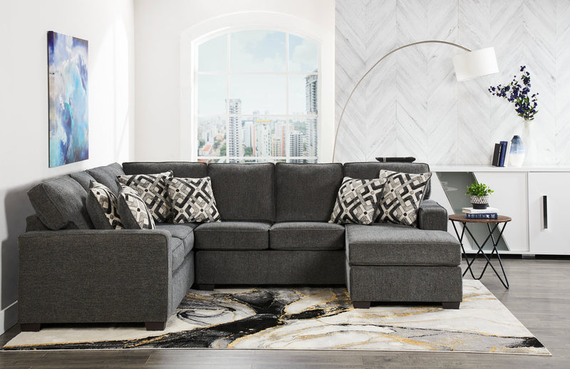 Sofa sectionnel de droite Verona 2 pièces fabriqué au Canada en tissu d’apparence lin avec coussins amovibles - gris anthracite