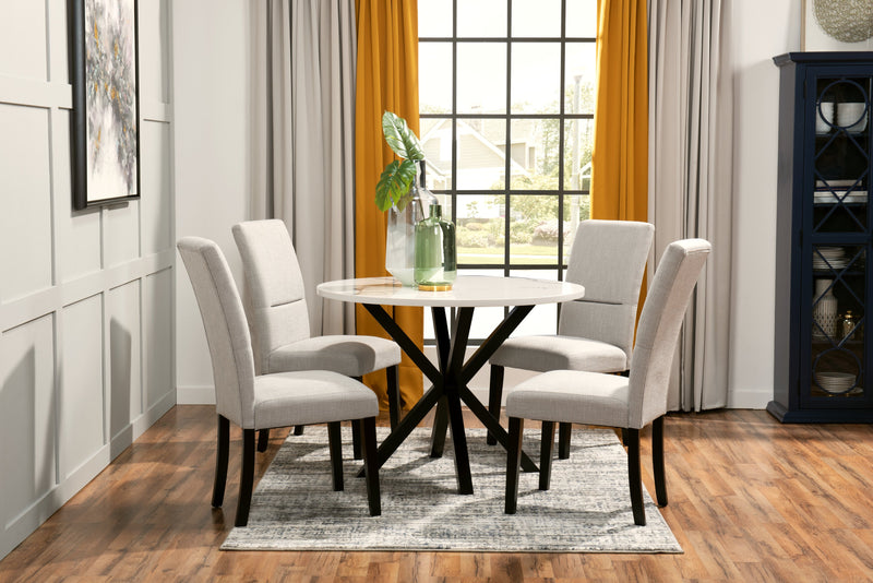 Table de salle à manger ronde Verona de 42 po (L) en métal avec dessus en marbre synthétique et base géométrique - blanche